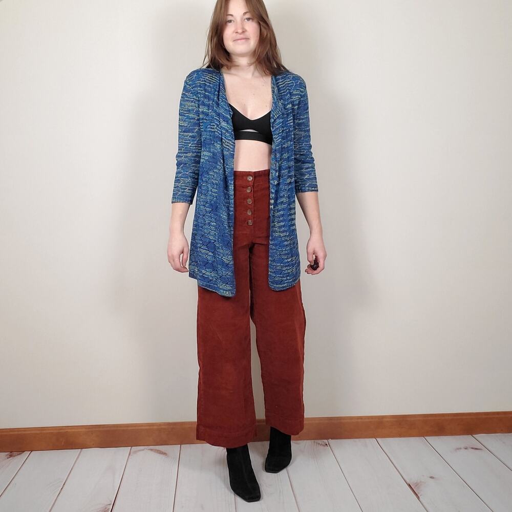 Christopher & Banks Pointelle Cardigan Blue Medium